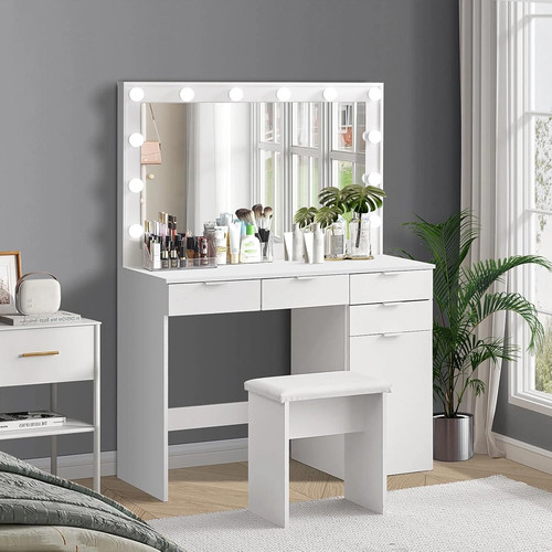 White dressing table with led - white,