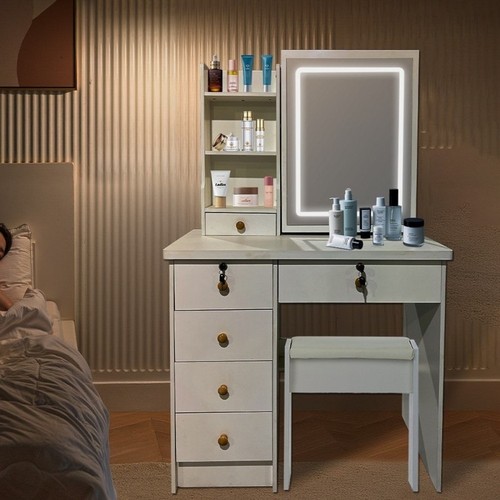 White dressing table with led - white,