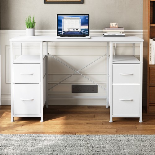 White computer desk - computer,