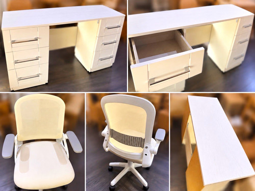 White desk with drawers - desk,