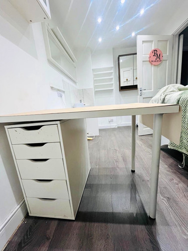 White desk with drawers - desk,