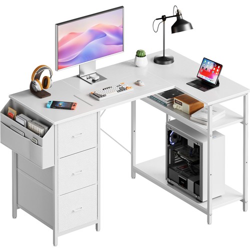 Shaped computer desk with 3 - with,