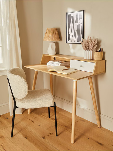 White wooden desk with - with, drawer