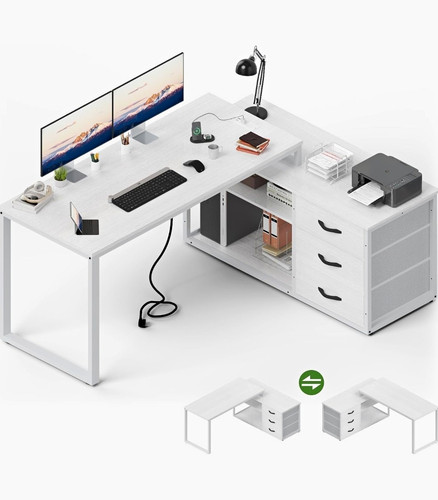 White shaped computer desk - l-shaped,