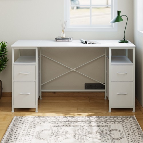 White computer desk with - computer,